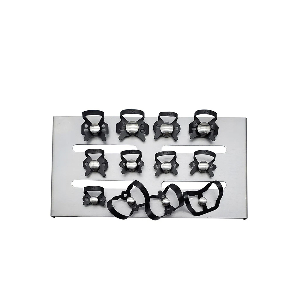 Anti-Reflective Rubber Dam Clamps & Organizer Rack Black Matte Set of 12