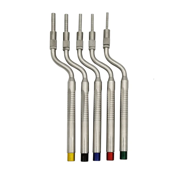 Set of 5 Osteotomes Color Coded Adjustable Screw Concave Tip w/ Cassette
